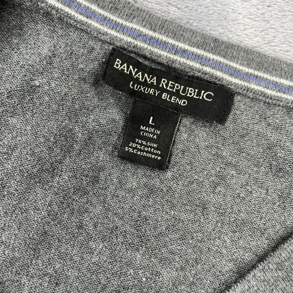 BR Sweater L Grey Silk Cotton Cashmere V-Neck Quiet Luxury Old Money Layering